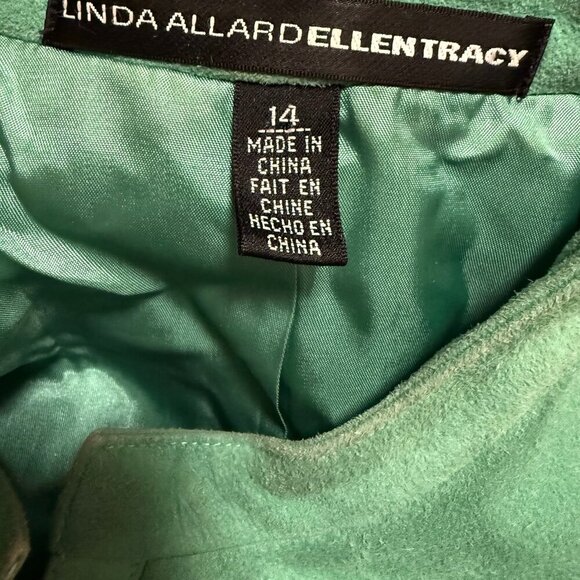 Linda Allard Ellen Tracy Green Suede Leather Jacket SZ 14 Chick Utilitarian - Picture 4 of 6
